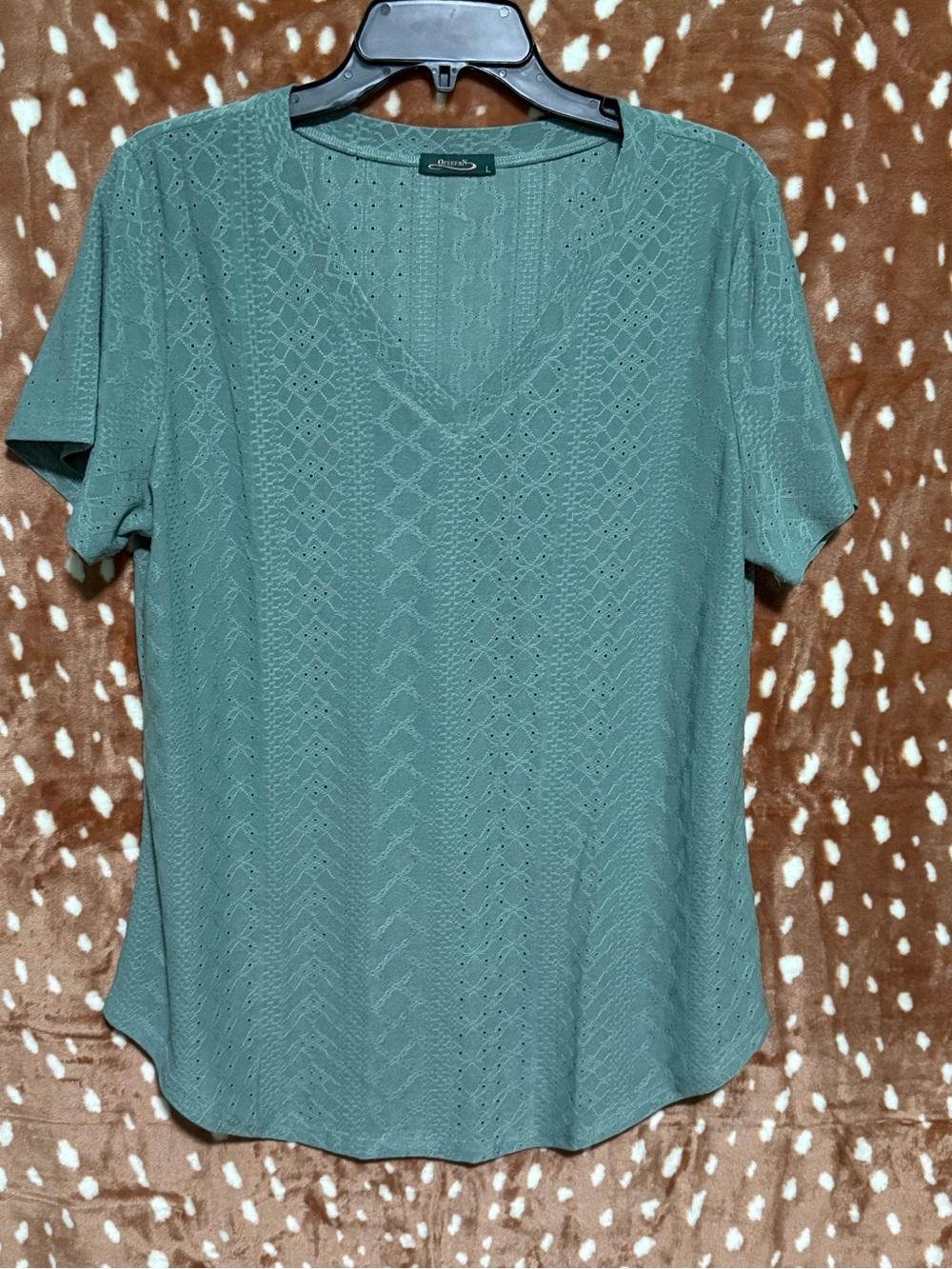 V-Neck Pointelle Knit Top - Sage Green